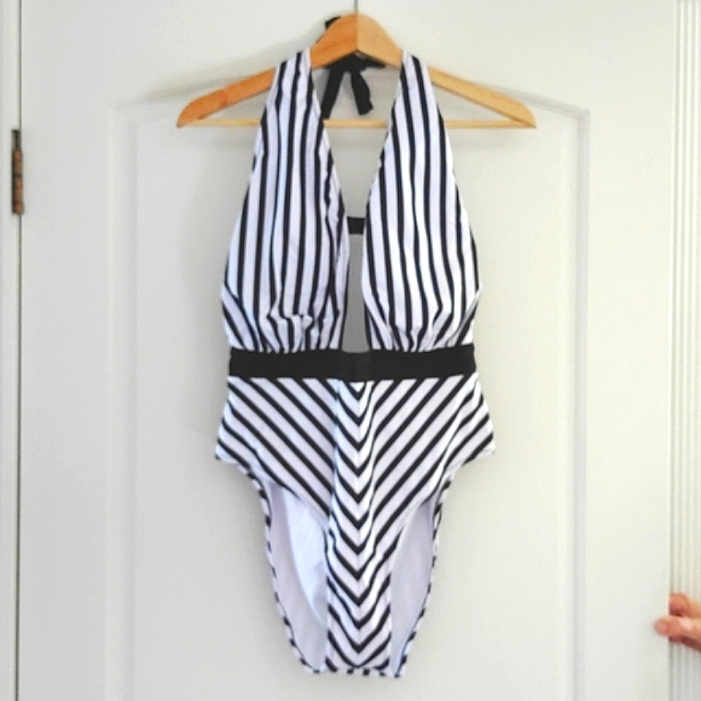 COPY - Shein Bathing Suit 2XL Black & White Pinstripe